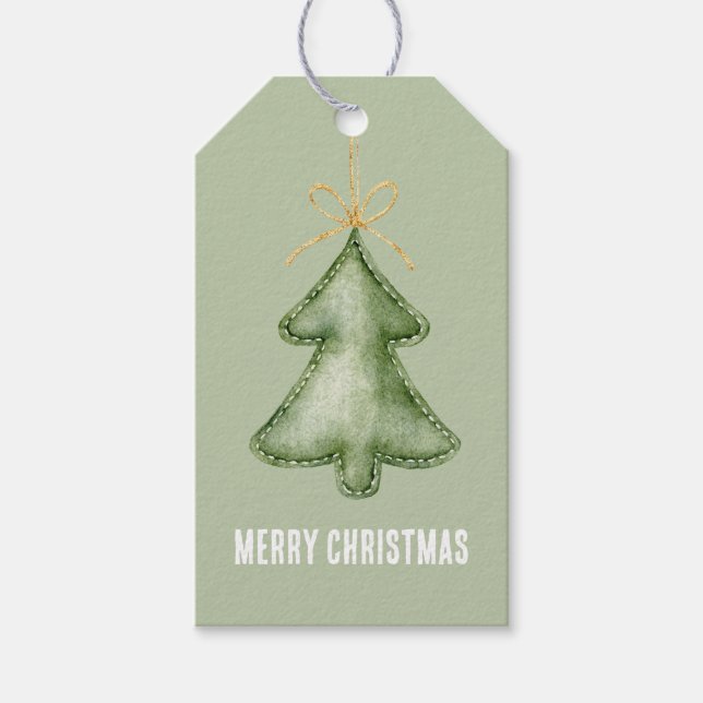 Etiqueta Para Presente Árvore de Natal Verde Feliz (Frente)