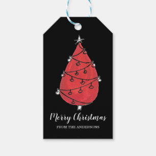 Etiqueta Para Presente Árvore de Natal Vermelho Preto do Nome Personaliz