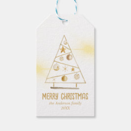 Etiqueta Para Presente Árvore de ornamentos Dourada abstrato Feliz Natal