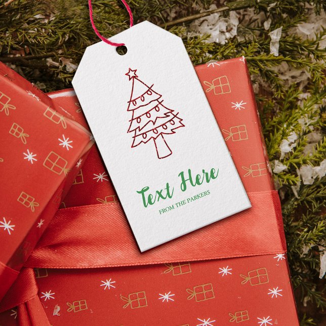 Etiqueta Para Presente Árvore do Pinho de Férias Felizes (Happy Holidays Pine Tree Gift Tags #merrychristmas #familyholidaygifttag #christmastree #treelight)