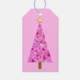 Etiqueta Para Presente Árvore floral moderna de Natal magenta