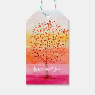 Etiqueta Para Presente Árvore Pôr do Sol Aquarela Pintada à Mão