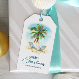 Etiqueta Para Presente Árvore Tropical de Palma Feliz Natal