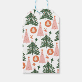 Etiqueta Para Presente Árvores de Natal Boho Verde Rosa Laranja Rústicas
