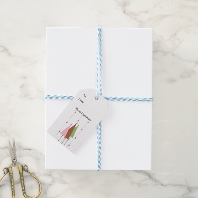 Etiqueta Para Presente Árvores de Natal Caprichosas (Com cordão)