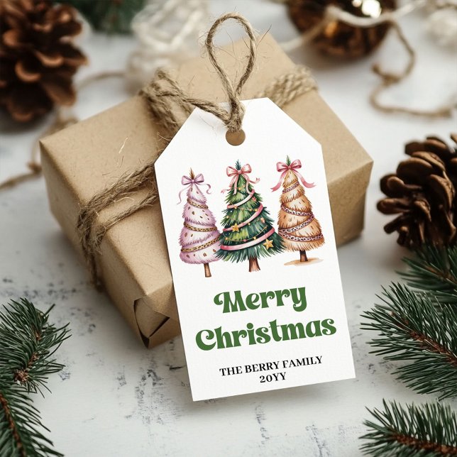 Etiqueta Para Presente Árvores de Natal caprichosas presente personalizad (Whimsical Christmas trees watercolor custom gift tags)