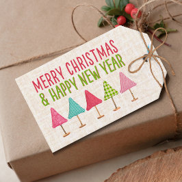 Etiqueta Para Presente Árvores de Natal Feitas à Mão, Linho Rosa Vermelho