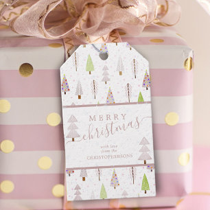 Etiqueta Para Presente Árvores de Natal Modernas, Manuscrito cor-de-rosa 