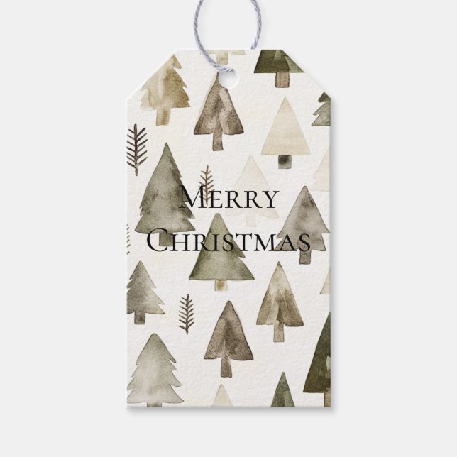 Etiqueta Para Presente Árvores de Natal Verde-oliva (Frente)