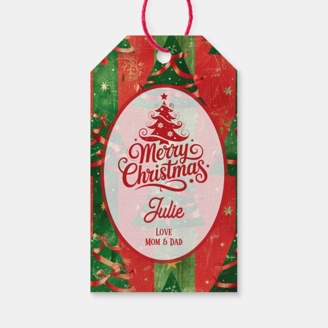 Etiqueta Para Presente Árvores de Natal Vermelhas e Verdes (Verso)
