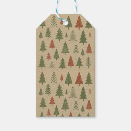 Etiqueta Para Presente Árvores de Natal Vintage Vermelhas e Verdes Nostál