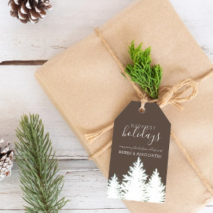 Etiqueta Para Presente Árvores Silhueta de Inverno Personalizadas Marrom
