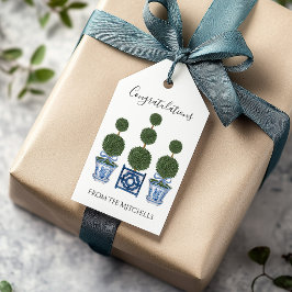 Etiqueta Para Presente Árvores Topiárias Chinoiserie com Laço Azul 