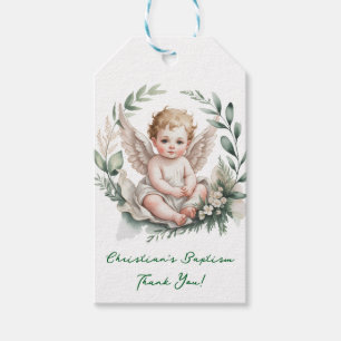 Etiqueta Para Presente Asas de Anjo Aquarela Batismo Verde Obrigado