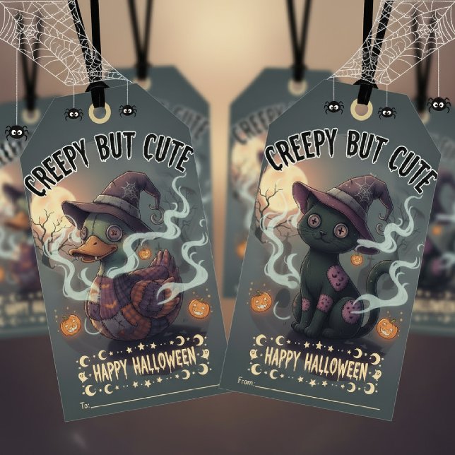 Etiqueta Para Presente Assustador, mas Fofo Feliz Halloween  (Criador carregado)