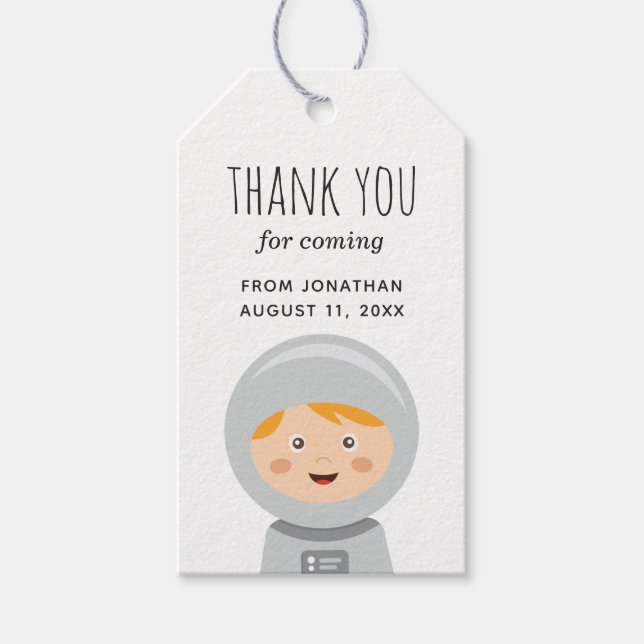 Etiqueta Para Presente Astronauta do menino bebê. obrigado de aniversário (Frente)