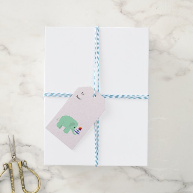Etiqueta Para Presente Ato de Equilíbrio de Elefante Bebê (Com cordão)
