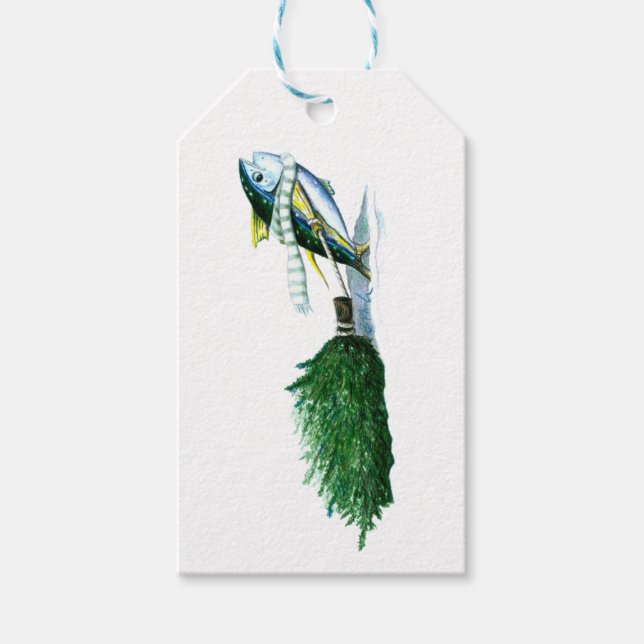 Etiqueta Para Presente Atum Yellowfin Árvore de Natal (Frente)