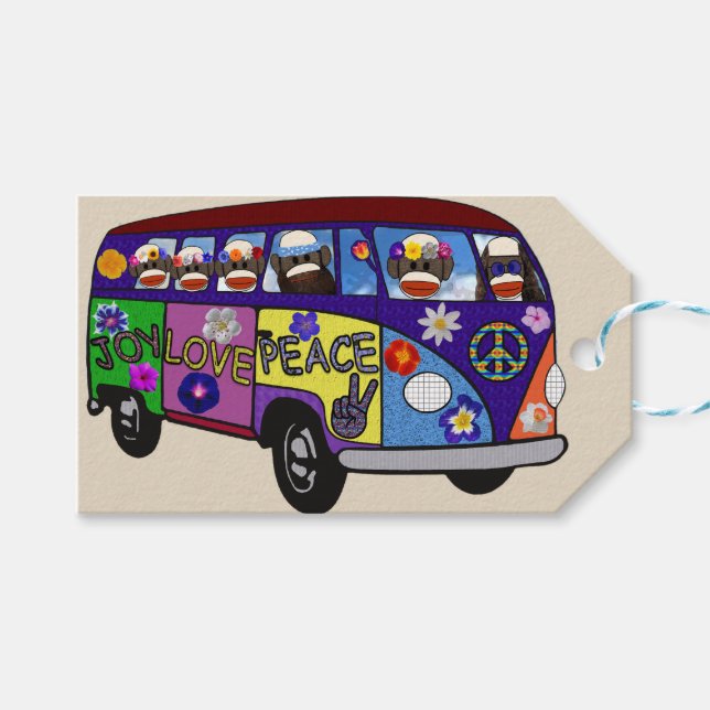 Etiqueta Para Presente Autocarro da Paz do Macaco de Meia  (Frente (horizontal))