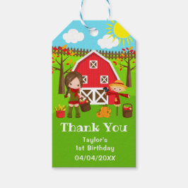 Etiqueta Para Presente Autumn Barnyard Birthday Brown Hair Girl Obrigado