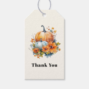 Etiqueta Para Presente Autumn Pumpkins com Flores e Folhagem Obrigado