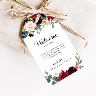 Etiqueta Para Presente Autumn Rustic Burgundy Calligraphy Wedding Welcome