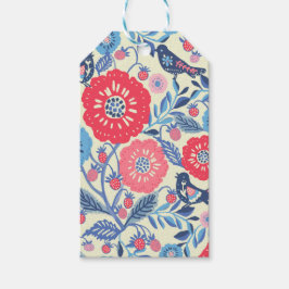 Etiqueta Para Presente Aves De Arte Folhosas, Morangos E Impressão De Flo