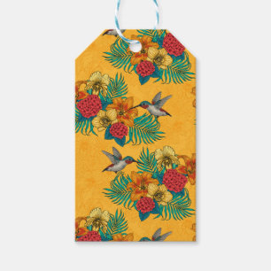 Etiqueta Para Presente Aves e buquês tropicais em amarelo
