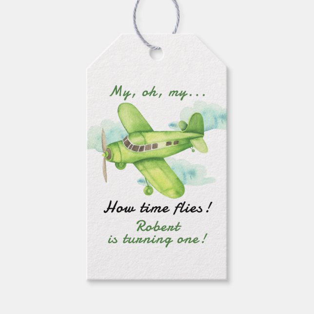 Etiqueta Para Presente Avião Meu Tempo Voa Viagem Primeiro Aniversário (Frente)
