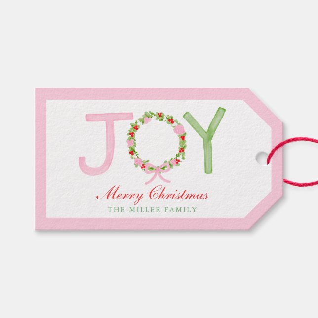 Etiqueta Para Presente Avô do milênio - Preppy Christmas Wreath Joy (Frente (horizontal))