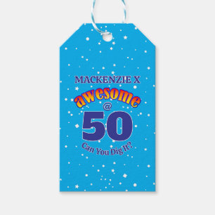 Etiqueta Para Presente AWESOME 50 Aniversário em AZUL Claro