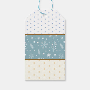 Etiqueta Para Presente Azul, Branco, Bolinhas De Toneladas, Flocos De Nev