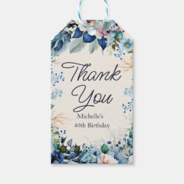 Etiqueta Para Presente Azul Branco Floral Feminino Aniversário Obrigado