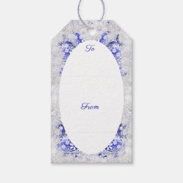 Etiqueta Para Presente Azul de rendas cerâmicas de Grécia e floco de neve