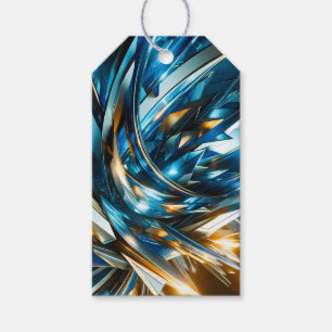 Etiqueta Para Presente Azul Dourado Futurista Abstrato Metálico Geométric