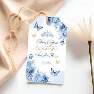 Etiqueta Para Presente Azul Dourado Quinceanera Favor Obrigado Presente