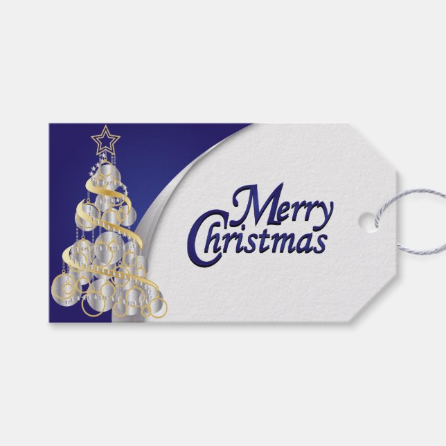 Etiqueta Para Presente Azul Elegante, Prata, Branco e Dourado Natal (Frente (horizontal))