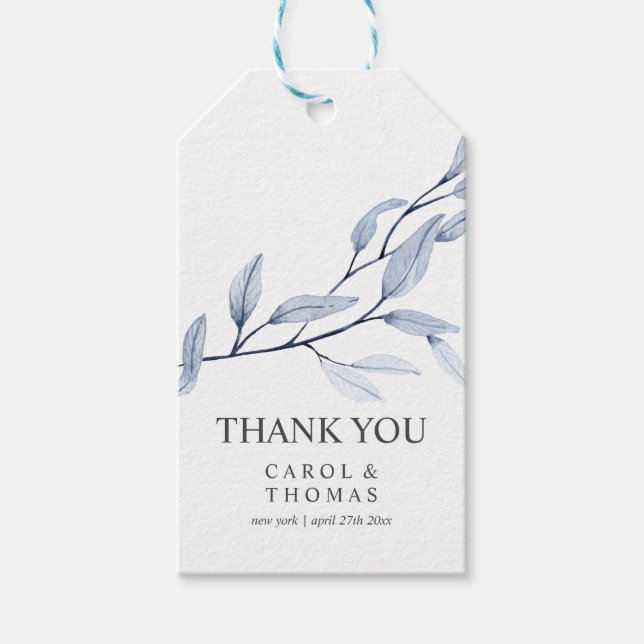 Etiqueta Para Presente Azul etéreo | obrigado monograma do casamento (Frente)