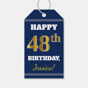 Etiqueta Para Presente Azul, Faux Dourado 48º aniversário + Nome Person