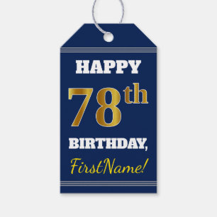 Etiqueta Para Presente Azul, Faux Dourado 78º aniversário + Nome Person