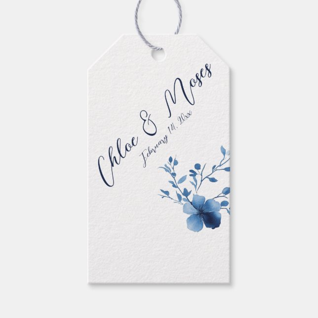 Etiqueta Para Presente Azul, Flor Flor, pequeno, (Frente)