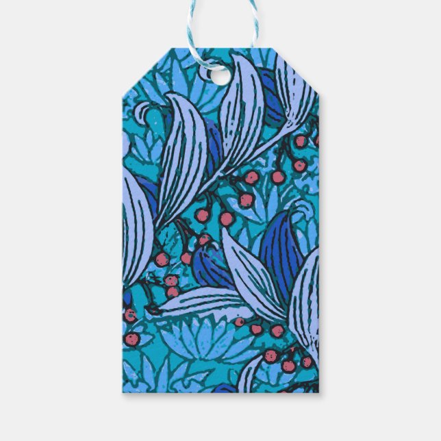 Etiqueta Para Presente Azul Floral Antiquado Boho Moderno (Frente)