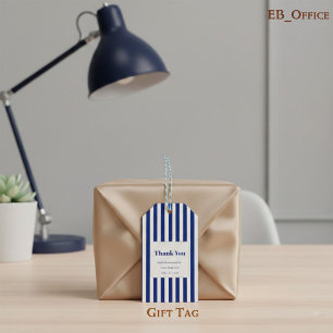Etiqueta Para Presente Azul Marinho Chic & Listras Brancas Obrigado Negóc