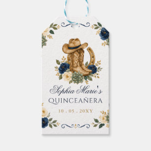 Etiqueta Para Presente Azul Marinho Dourado Cavalo Floral Charra Quinceañ