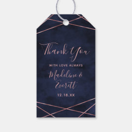 Etiqueta Para Presente Azul Marinho e Geométrico Rosa Dourado Casamento O