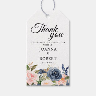 Etiqueta Para Presente Azul Naval Floral Botânico