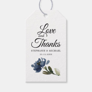 Etiqueta Para Presente Azul Naval Floral Botânico Azul