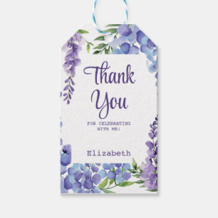 Etiqueta Para Presente Azul Púrpura Wisteria Floral Aniversário Obrigado