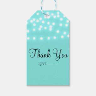 Etiqueta Para Presente Azul Turquesa Moderno e Luzes de Cordas Elegantes