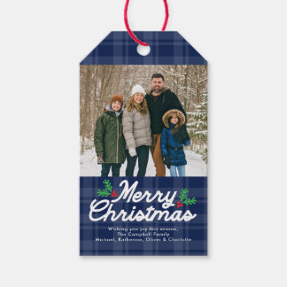 Etiqueta Para Presente Azul Xadrez Feliz Natal Foto